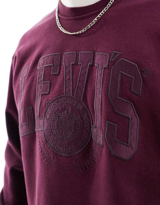 Levi's varsity applique tonal logo relaxed fit sweatshirt in burgundy, 3 of 4