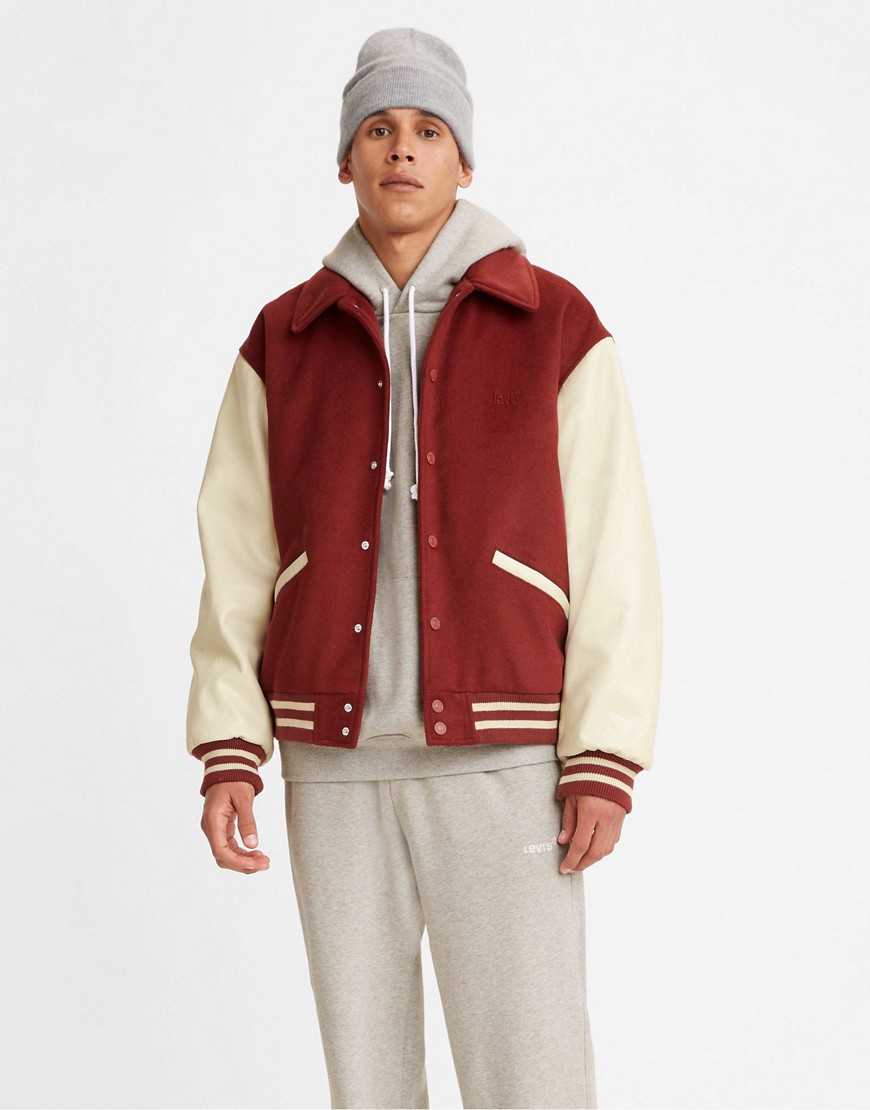 Levi's varsity jacket with collar in red/cream color block