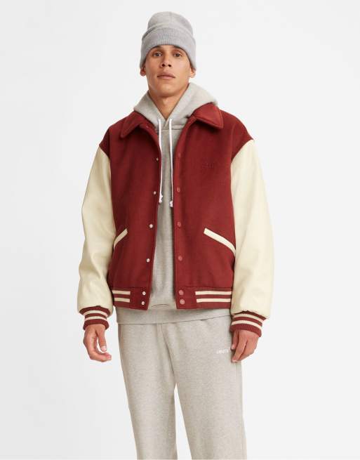 Levi s varsity jacket with collar in red cream colourblock