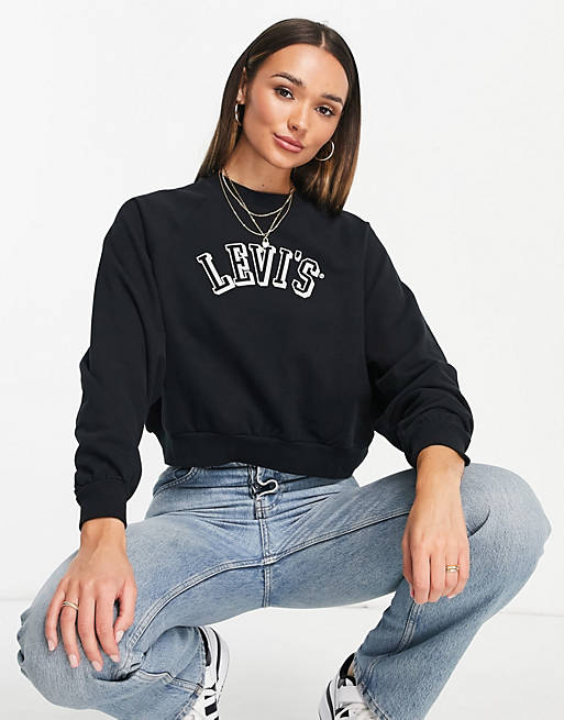 Levi's varsity logo crew neck sweater in black 