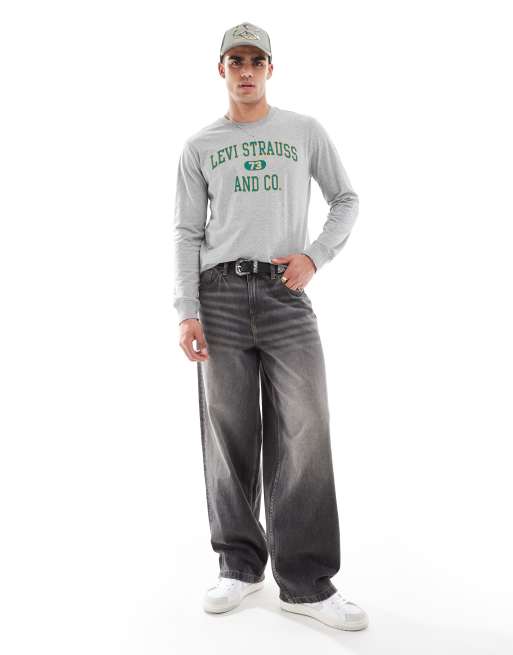 Levi s varsity logo relaxed fit long sleeve t shirt in grey marl ASOS