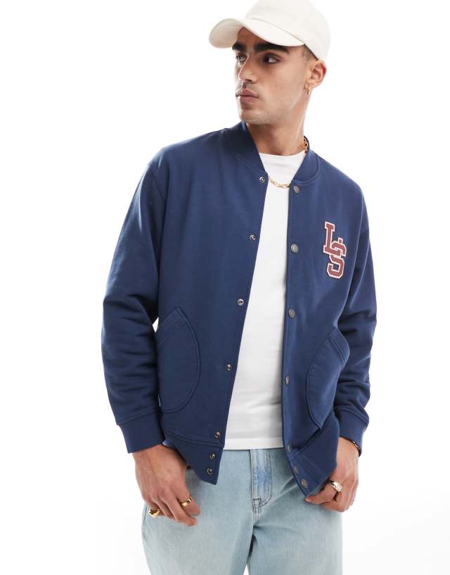 Levi's - varsity monogram sweat bomber jacket in navy