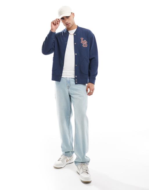Levi's varsity monogram sweat bomber jacket in navy, 2 of 4