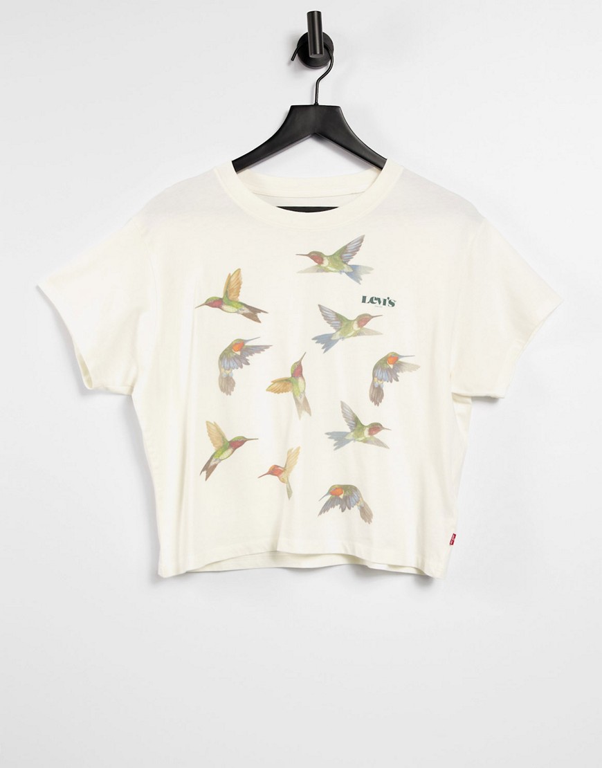 Levi's varsity t-shirt with hummingbird graphic in off white