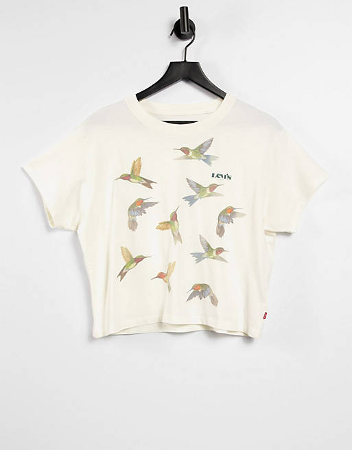 Levi's varsity t-shirt with hummingbird graphic in off white | ASOS