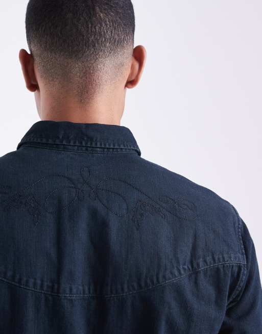 Levi's - Vasket sort denimskjorte med western-detaljer, 5 af 5