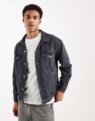 Levi's - Veste camionneur décontractée en jean à rayures ton sur ton - Noir