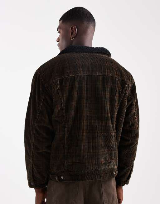 Levi's - Veste camionneur décontractée en velours côtelé à carreaux et sherpa - Marron, 3 de 5