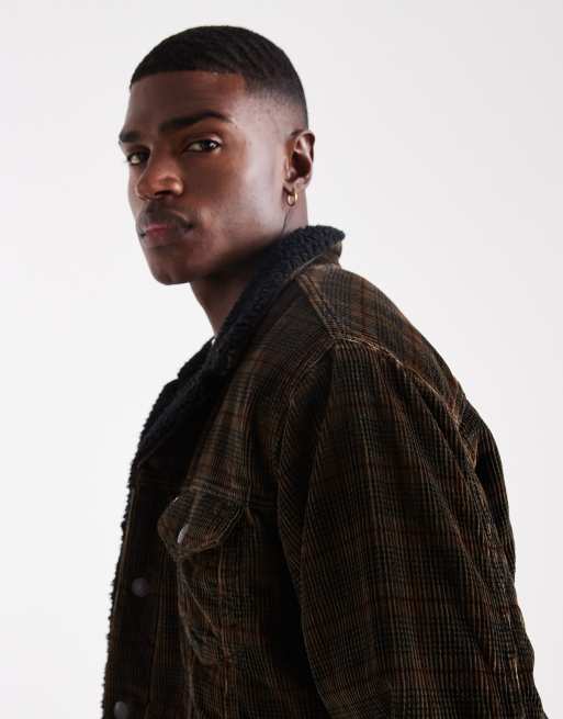 Levi's - Veste camionneur décontractée en velours côtelé à carreaux et sherpa - Marron, 4 de 5