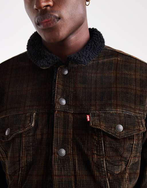 Levi's - Veste camionneur décontractée en velours côtelé à carreaux et sherpa - Marron, 5 de 5