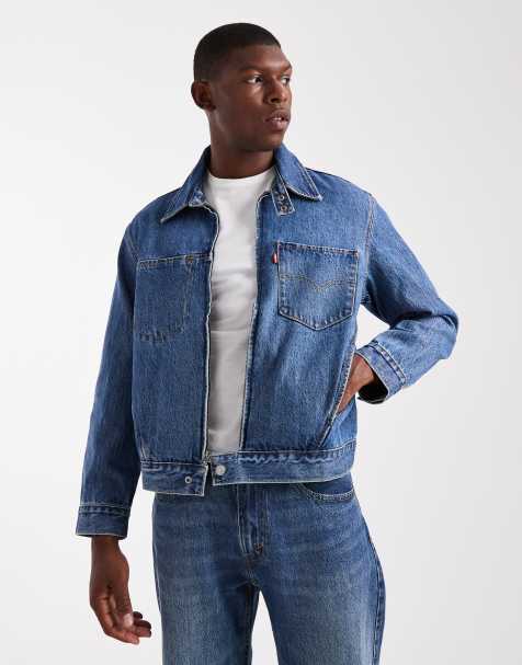 Levi's - Veste camionneur en jean effet torsadé - Bleu foncé délavé - view 1