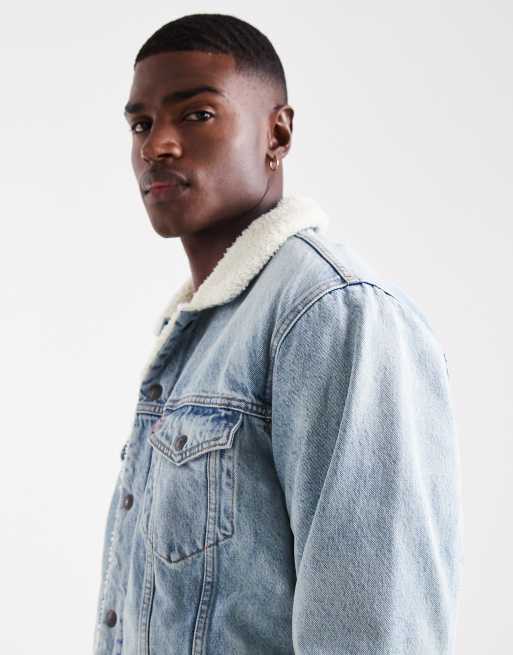 Levi's - Veste camionneur en jean et sherpa coupe décontractée - Bleu moyen délavé, 4 de 5