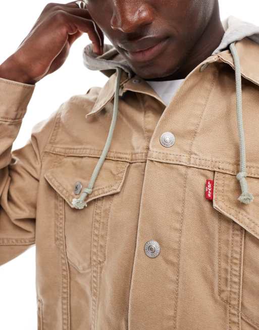 Levi s Veste de camionneur decontractee en toile avec capuche molletonnee Fauve ASOS