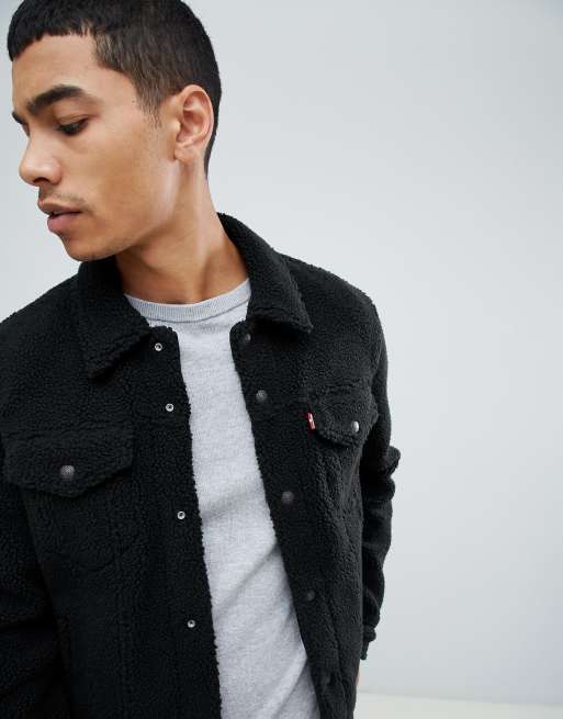 Veste levis noir moumoute new arrivals