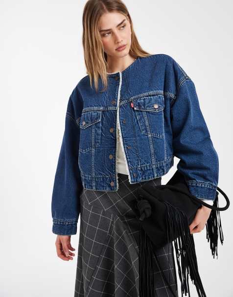 Levi's veste trucker en jean courte avec doublure en imitation peau de mouton bleue - view 1