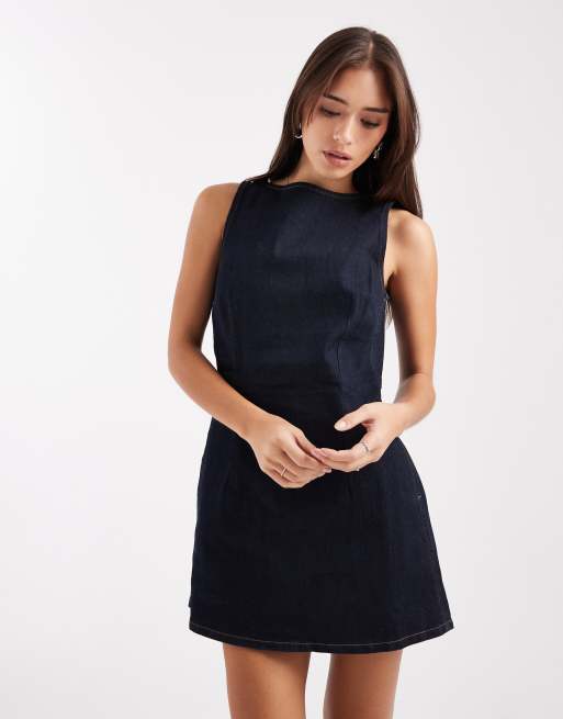 Levi's - Vestito corto a trapezio di jeans blu, 4 di 4