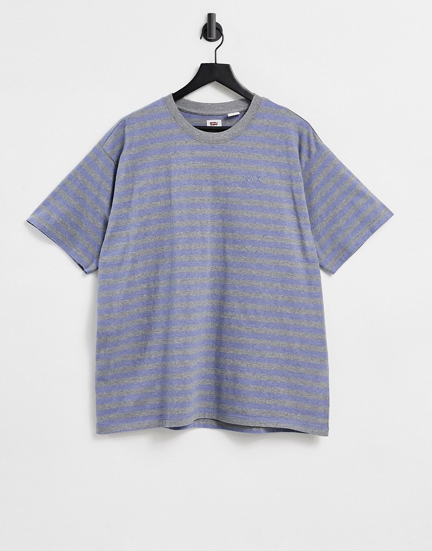 Levi's – Vintage – Blåmelerad t-shirt med ränder och logga