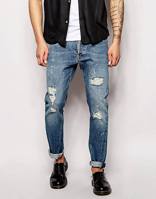 Levi's Vintage Clothing Jeans 1966 501 Customized Selvedge Slim Tapered Fit  Silver Rebel Distressed | ASOS