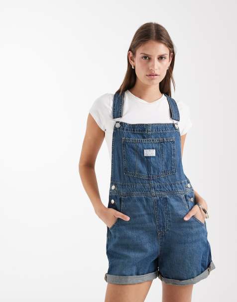 Levi's vintage fit denim short dungarees in mid blue - view 1