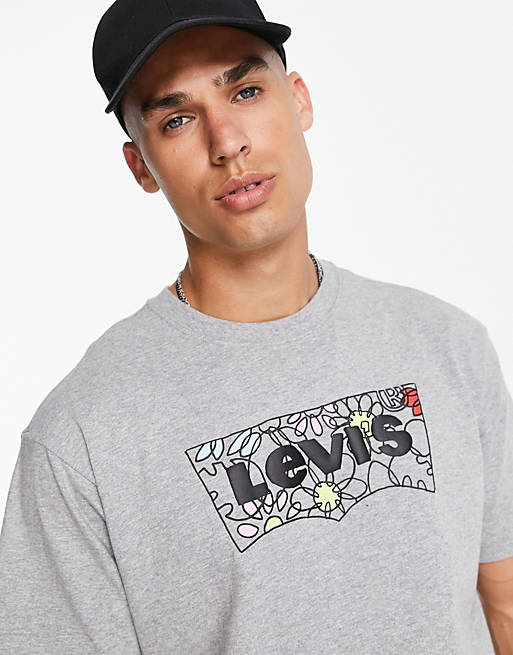 Levi's vintage fit flower batwing line logo print t-shirt in grey