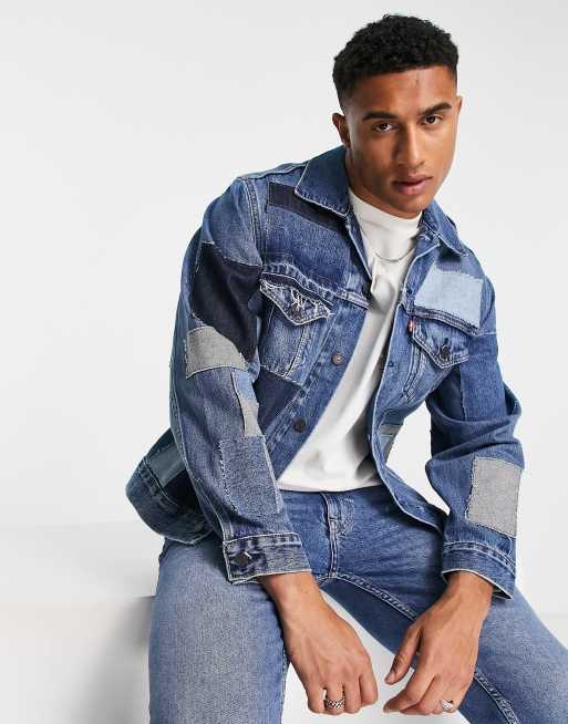 Patchwork denim trucker jacket cheap