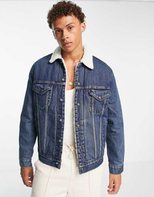 Levi's vintage fit sherpa denim jacket in blue | ASOS