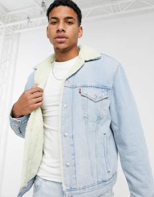 light wash denim sherpa jacket