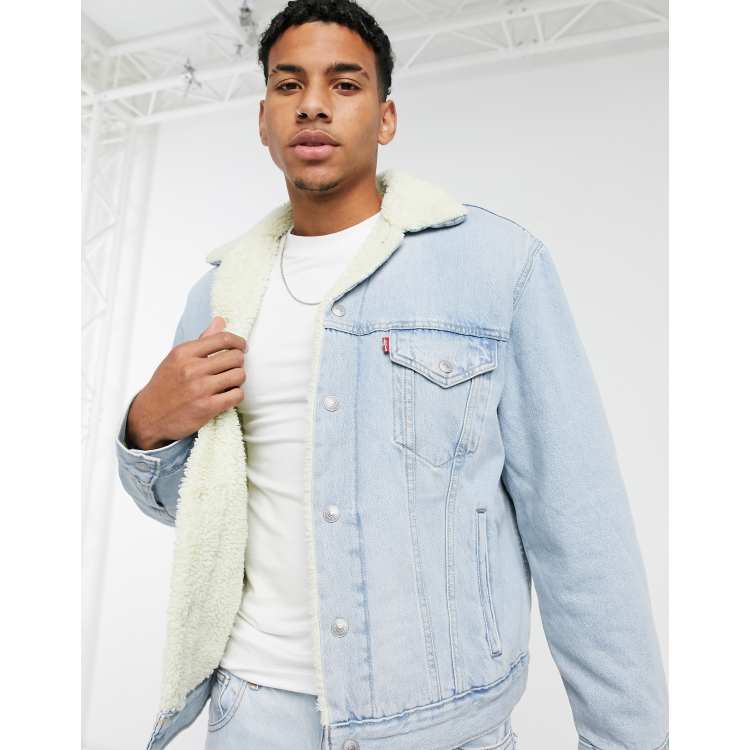 Light wash denim sherpa jacket outlet