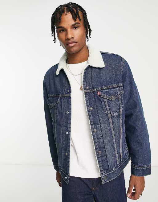 Levi's vintage fit sherpa trucker jacket in darkwash blue