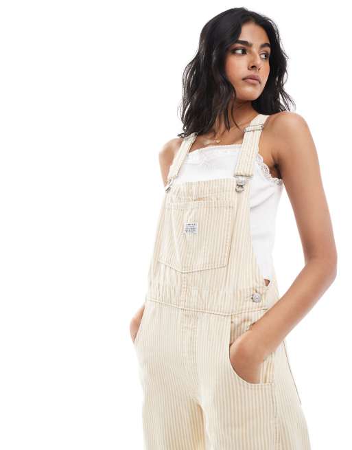 Levi s vintage fit stripe denim dungarees in white and cream
