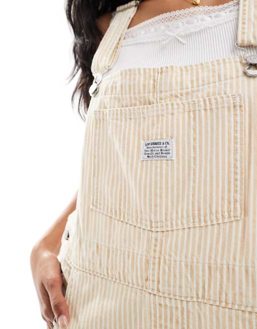 Levi's vintage fit stripe denim dungarees in white and cream, 4 of 4