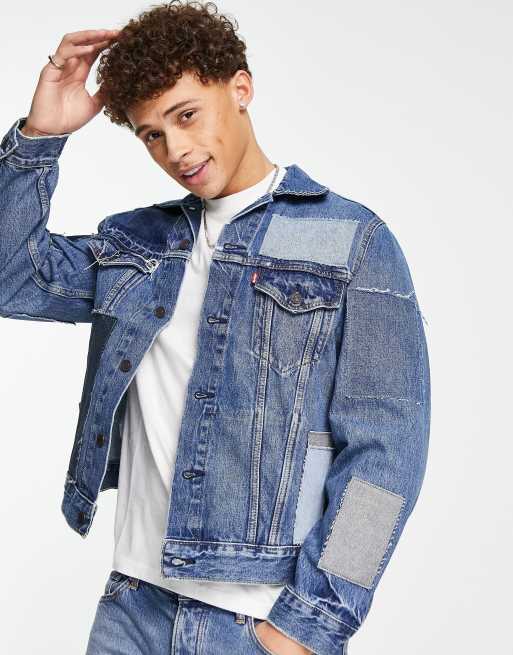 Levi's vintage fit trucker denim jacket in blue patchwork | ASOS