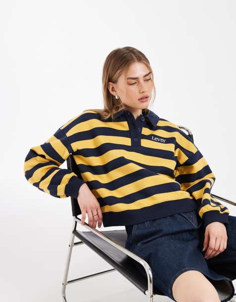 Levi's vintage gestreepte poloshirt met col in geel - view 1