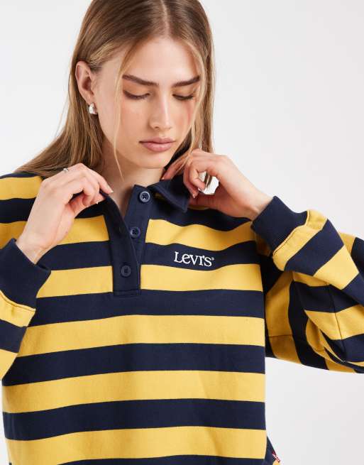 Levi's Vintage gestreifter Rugby-Pullover in Gelb und Blau, 2 von 4