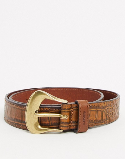 Levi's vintage leather belt in brown crocodile emboss
