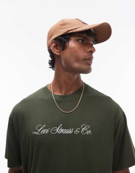 Levi's - Vintage - Mørkegrøn T-shirt med broderet skriftlogo i afslappet pasform - view 1