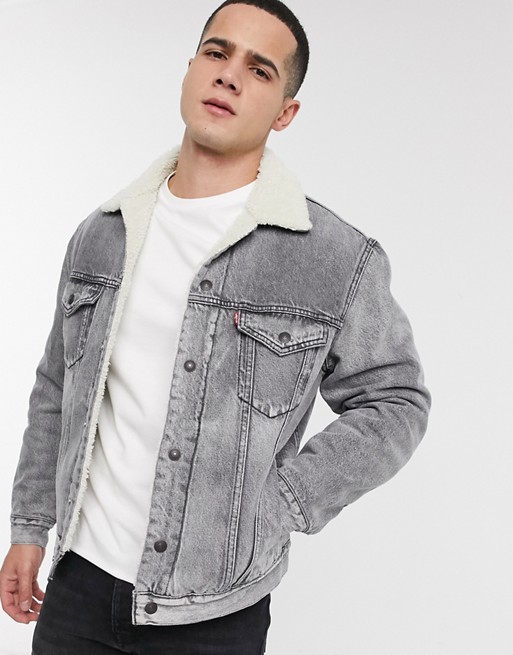 Levi's vintage oversized fit borg lined denim trucker jacket in very grey