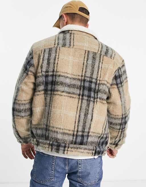 Levi s vintage relaxed fit sherpa lined check wool trucker jacket in beige