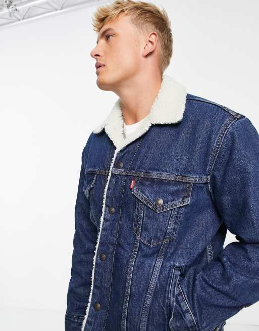 Vintage Blue Sherpa Lined Denim Work Jacket