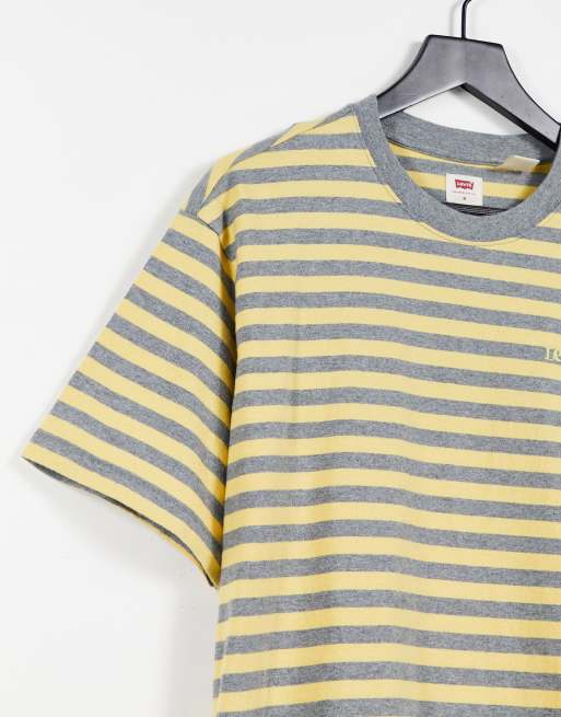 yellow and gray striped shirt