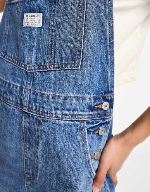 Levi s Vintage Shortall denim short overalls in mid blue