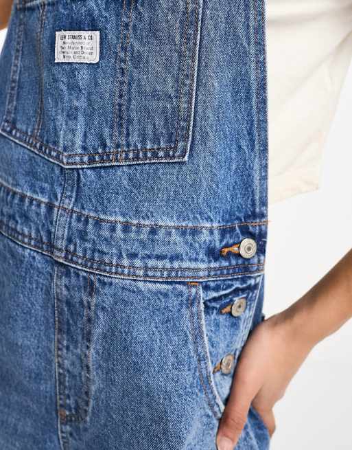 Levi's Vintage Shortall denim short overalls in mid blue