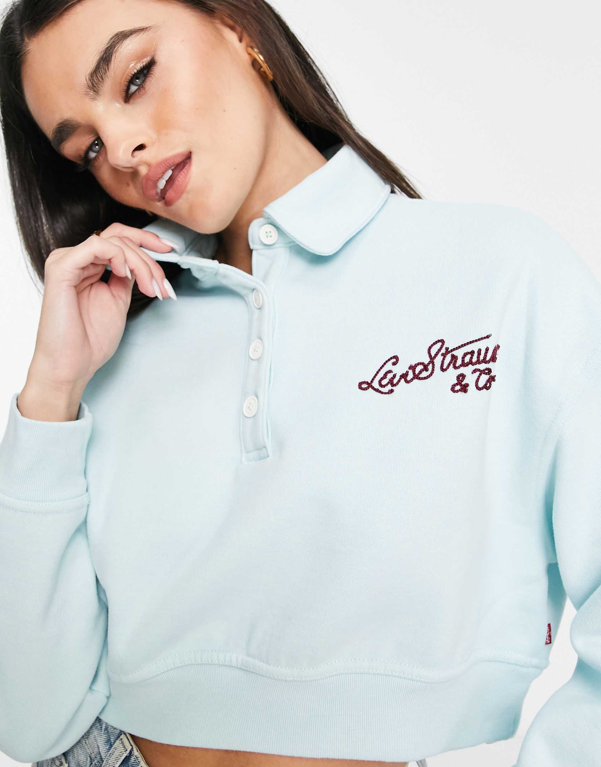 Levi's vintage sport script logo cropped poloshirt in blue view 4