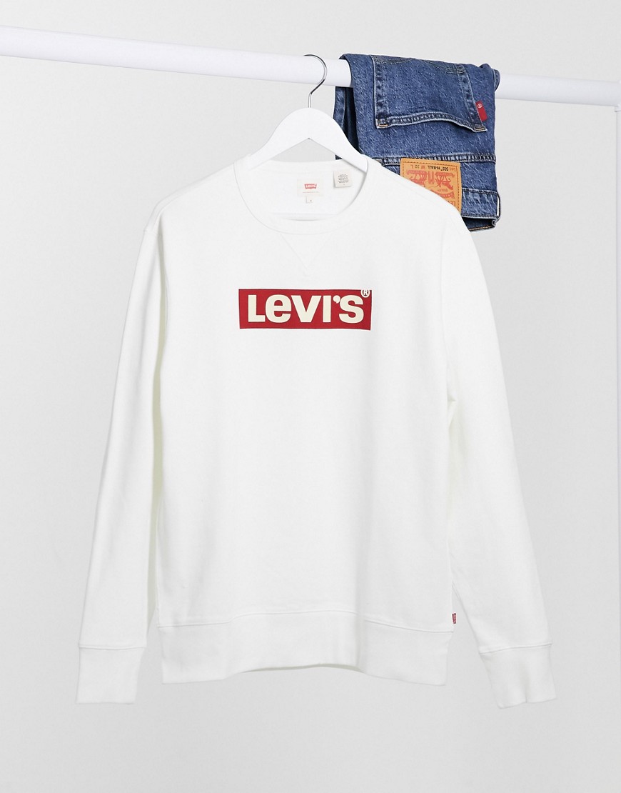 Levi's – Vit flockad sweatshirt med rund halsringning och tryck