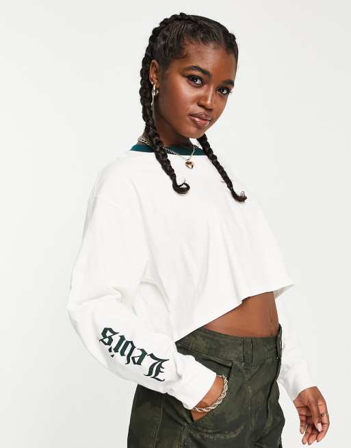 Levi's – Vit kort sweatshirt med långa ärmar och logga