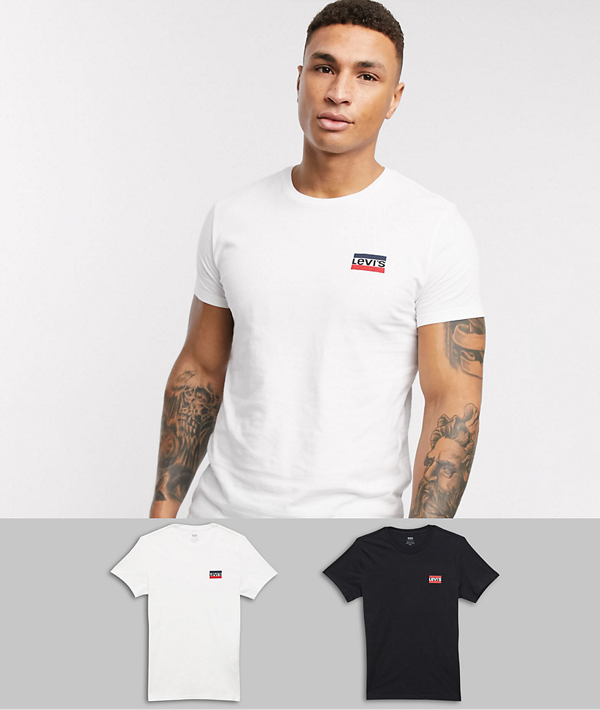 Levi's – Vit/svart t-shirt i 2-pack med logga-Flerfärgad