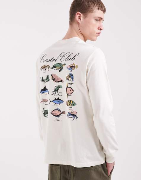 Levi's – Vit t-shirt med långa ärmar och havstryck baktill - view 1