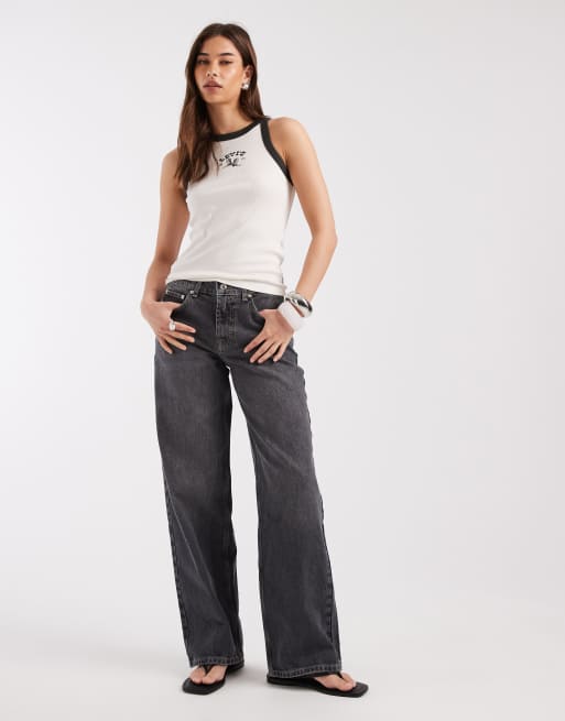 Levi's – Vitt, ribbat linne med brottarringning och tryck, 2 av 4
