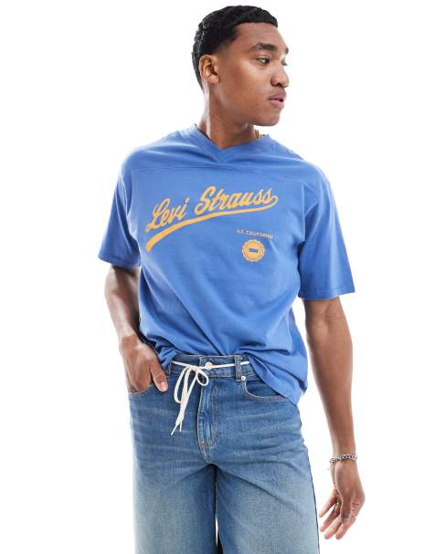 Levi's vneck atheltics script logo t-shirt in blue - view 1