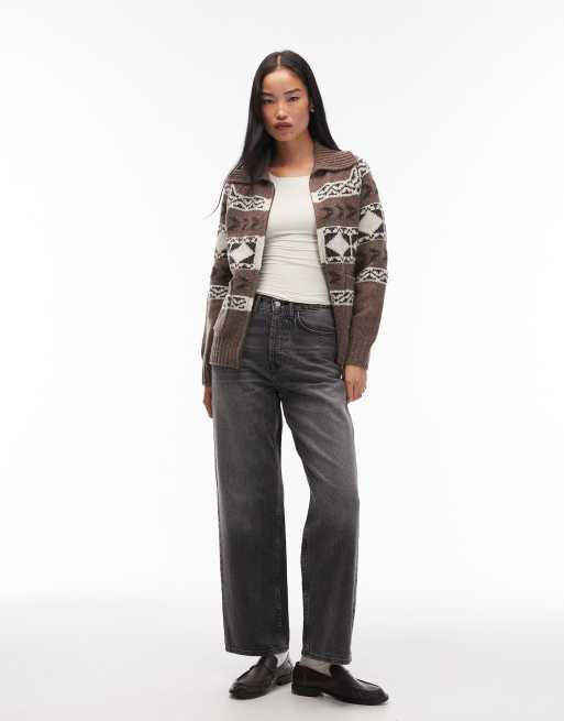 Levi's Waverly wool blend fairisle zip through jumper in brown, 2 of 4
